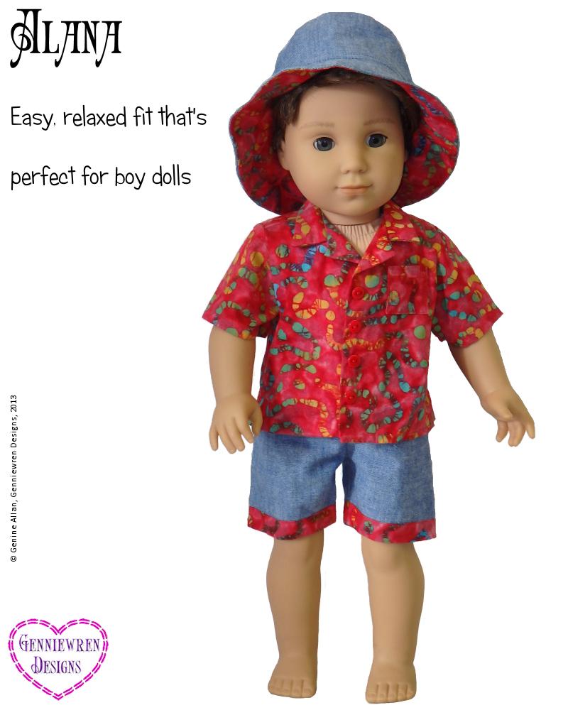 Alana - Hawaiian-Style Shirt, Shorts and Hat 18" Doll Clothes Pattern