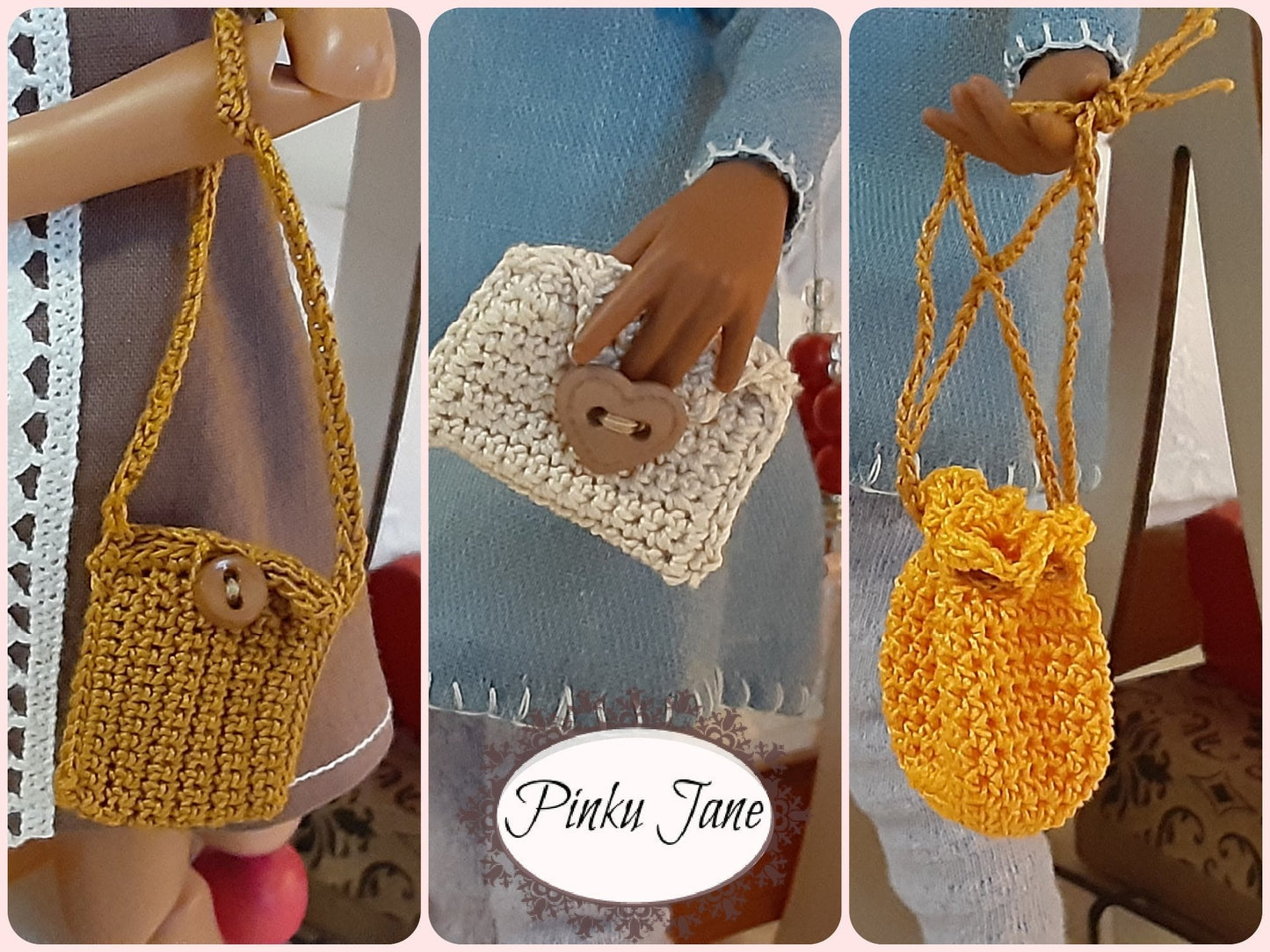 Collar, Headbands, & Bags Crochet Pattern For 12" Blythe Dolls