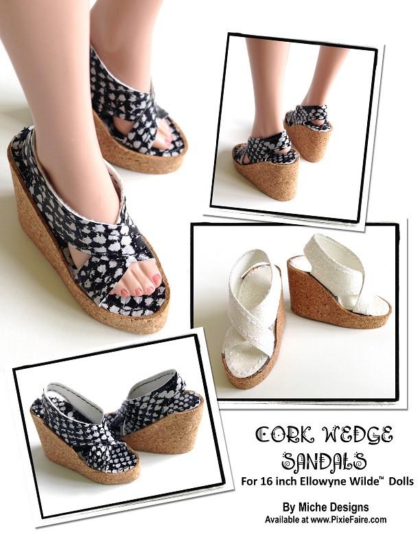 Cork Wedge Sandals for Ellowyne Dolls