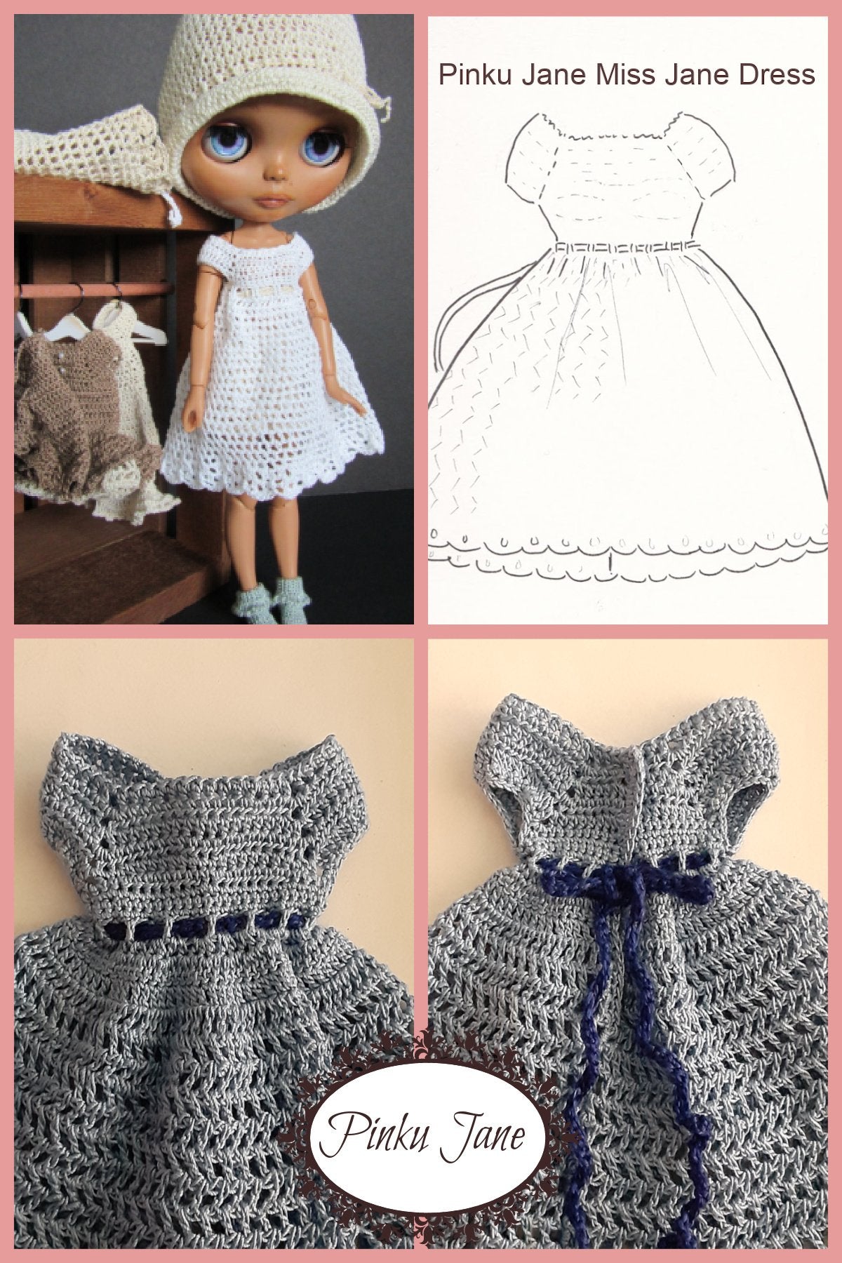 Miss Jane Dress Crochet Pattern For 12" Blythe Dolls