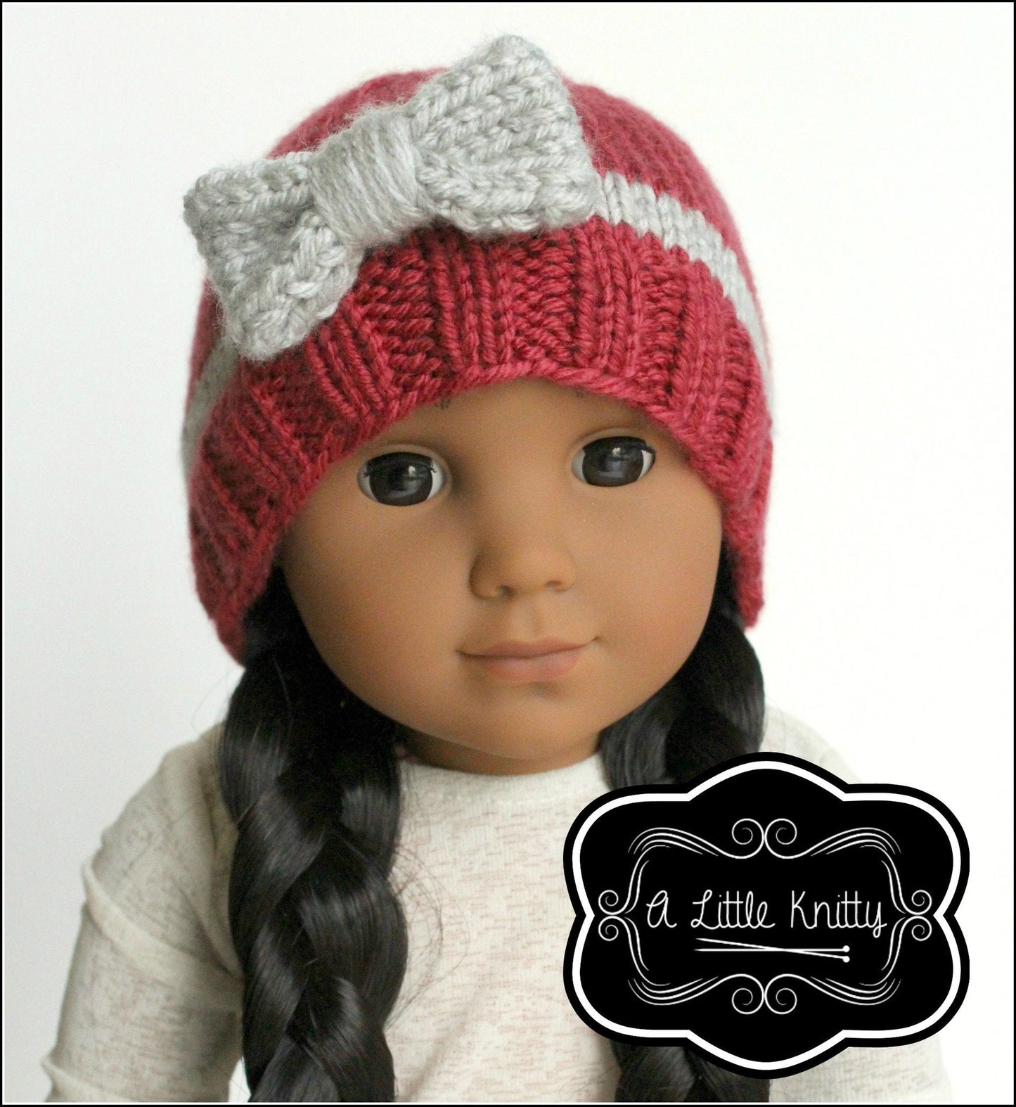 Portia Bow Hat Knitting Pattern for Girls and 18 inch Dolls
