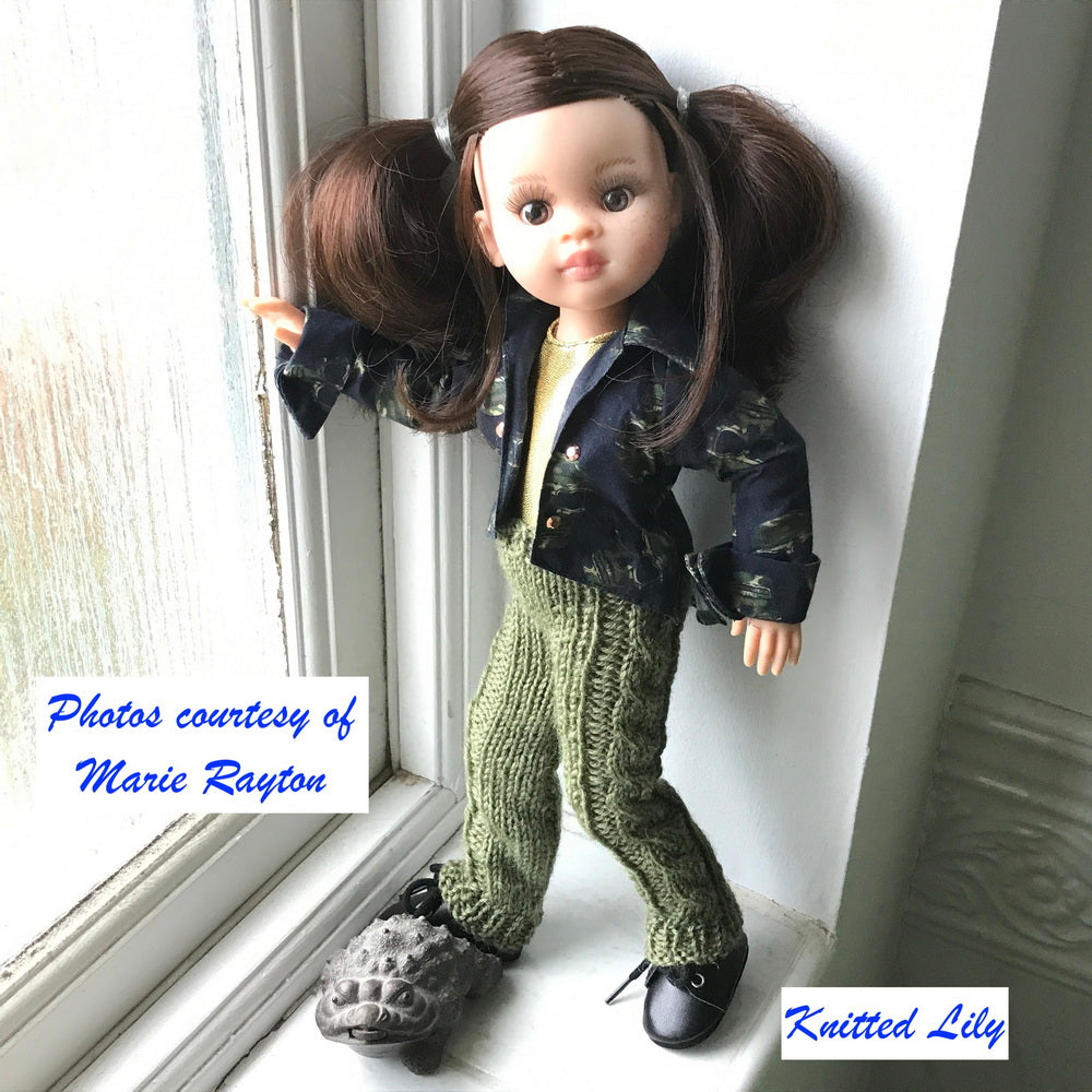 Sea Wave Pants with Cables Knitting Pattern for 13" Paola Reina Dolls
