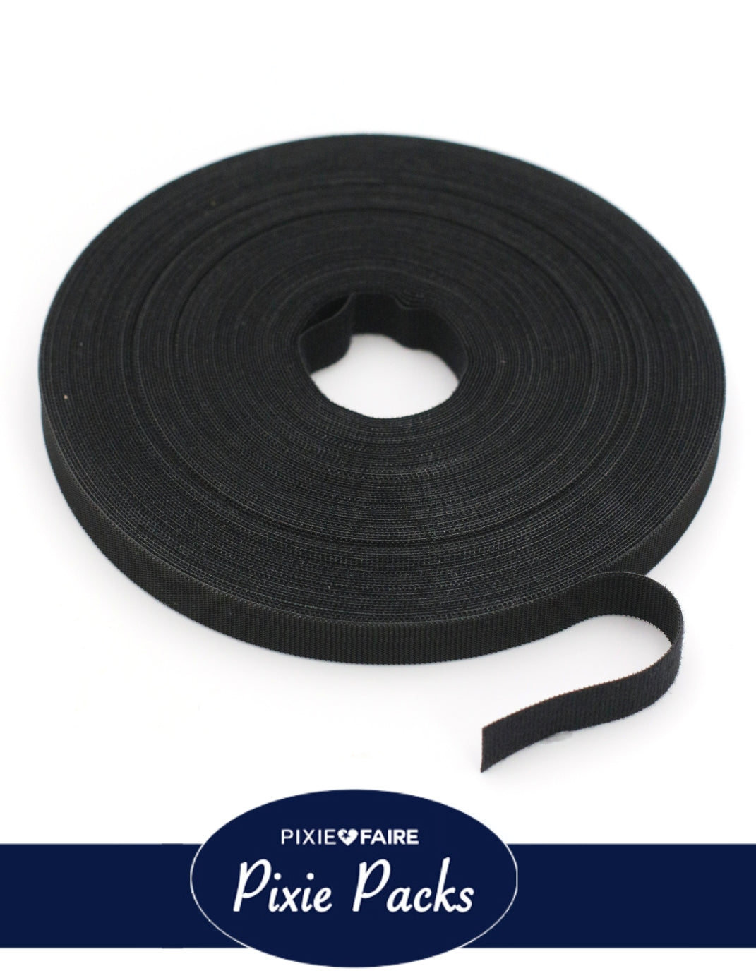 Pixie Packs 1/2" Wide Super Thin Hook and Loop Tape - Color:Black 25 Yard BULK ROLL