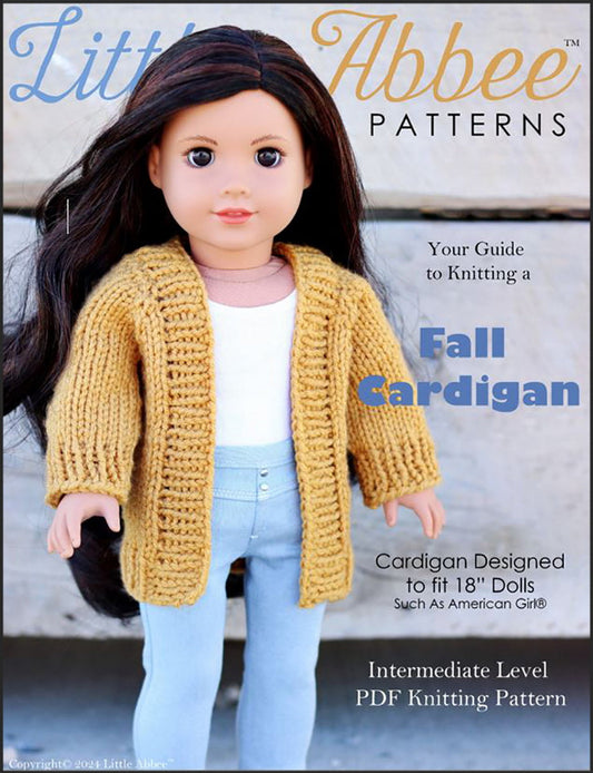 Fall Cardigan Doll Clothes Knitting Pattern for 18 Inch Dolls