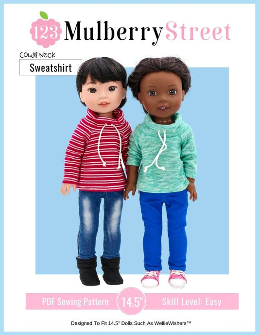 Cowl Neck Sweatshirt 14.5" Doll Clothes Pattern