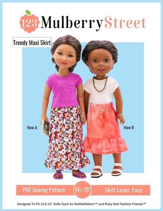 Trendy Maxi Skirt 14.5-15" Doll Clothes Pattern