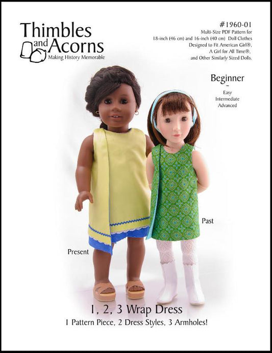 1960s 1, 2, 3 Wrap Dress 16" and 18" Doll Clothes