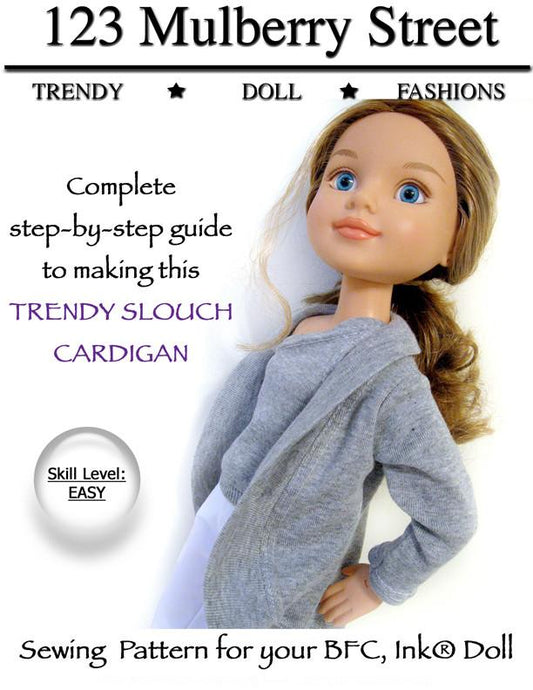 Trendy Slouch Cardigan Pattern for BFC, Ink. Dolls