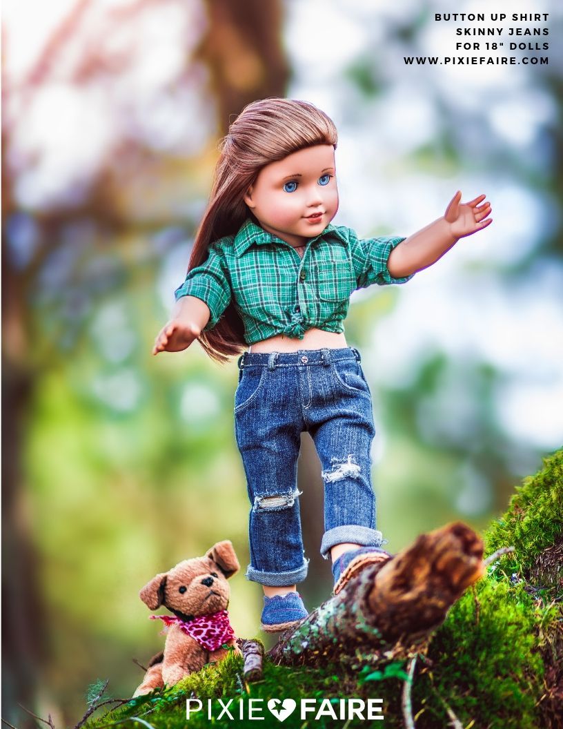 Button Up Shirt Bundle for Girls and Boys 18" Doll Clothes Pattern