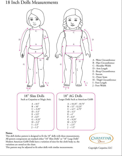 1740s Bar Suit Multi-sized Pattern for Regular and Slim 18" Dolls