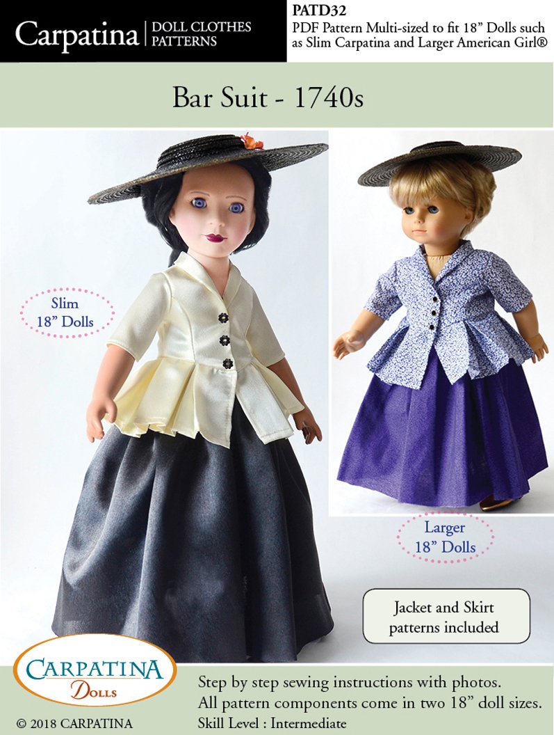 1740s Bar Suit Multi-sized Pattern for Regular and Slim 18" Dolls