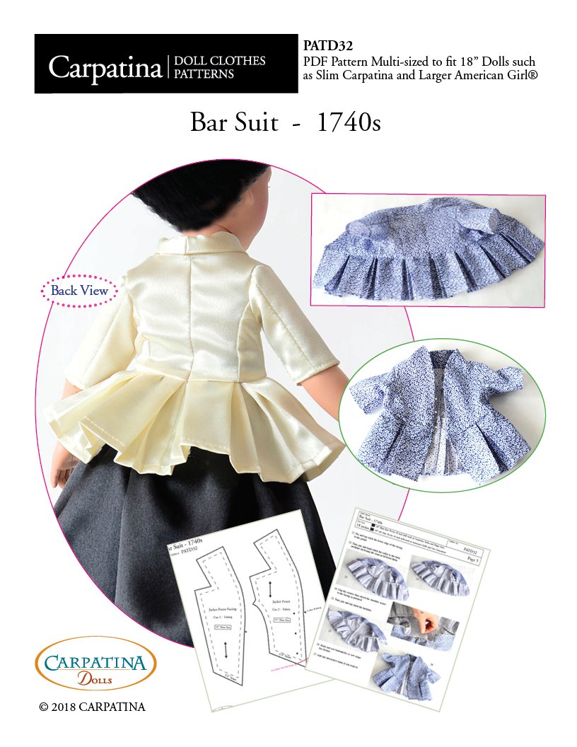 1740s Bar Suit Multi-sized Pattern for Regular and Slim 18" Dolls