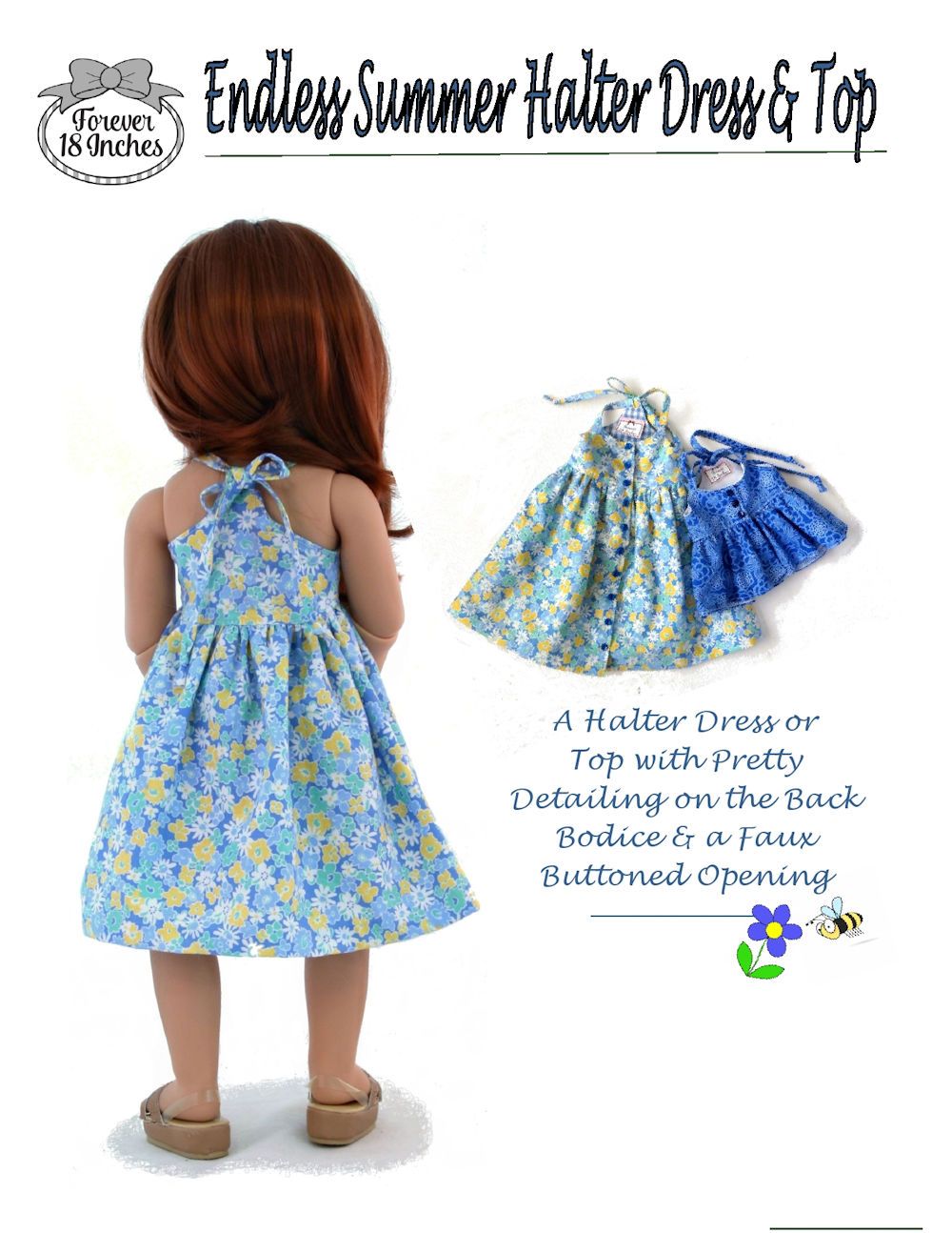 Endless Summer Halter Dress & Top Pattern for Kidz N Cats and 19" Gotz Dolls