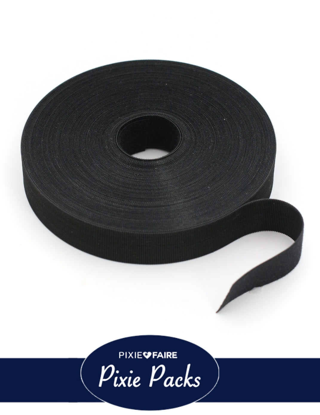 Pixie Packs 1" Wide Super Thin Hook and Loop Tape - Color:Black 25 Yard BULK ROLL