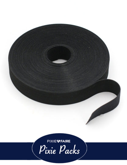 Pixie Packs 1" Wide Super Thin Hook and Loop Tape - Color:Black 25 Yard BULK ROLL