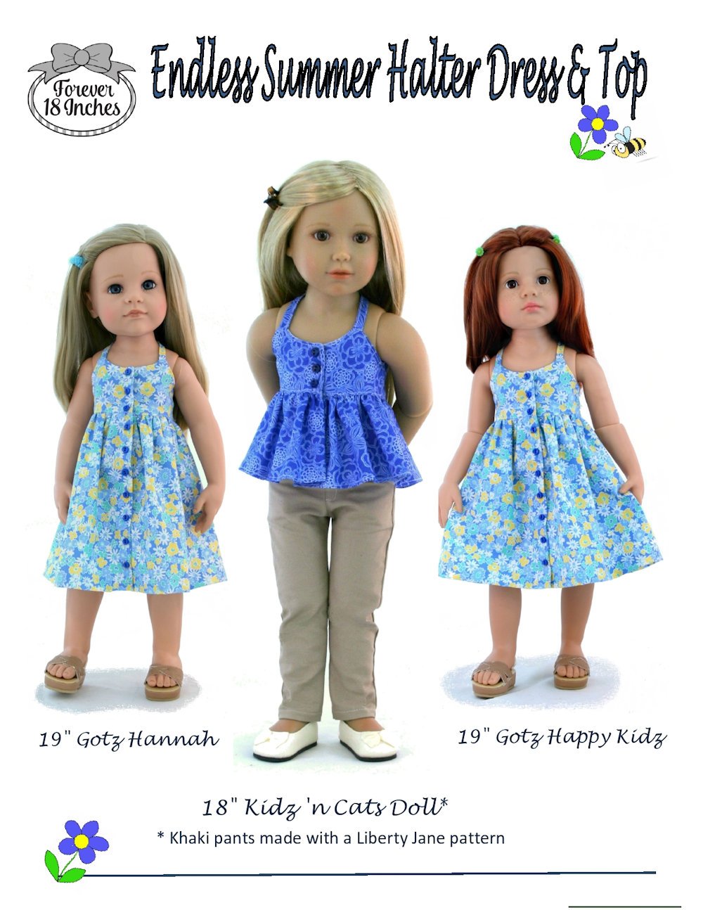 Endless Summer Halter Dress & Top Pattern for Kidz N Cats and 19" Gotz Dolls