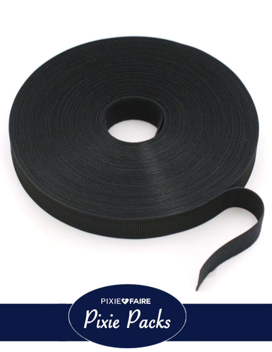 Pixie Packs 3/4" Wide Super Thin Hook and Loop Tape - Color:Black 25 Yard BULK ROLL