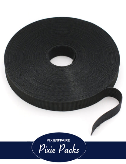 Pixie Packs 3/4" Wide Super Thin Hook and Loop Tape - Color:Black 25 Yard BULK ROLL