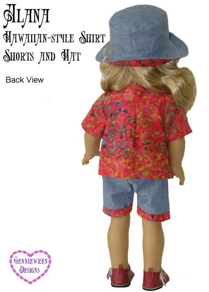 Alana - Hawaiian-Style Shirt, Shorts and Hat 18" Doll Clothes Pattern