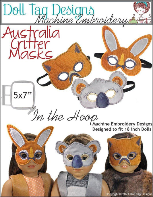 Australia Critter Masks For 18-inch Dolls Machine Embroidery Designs