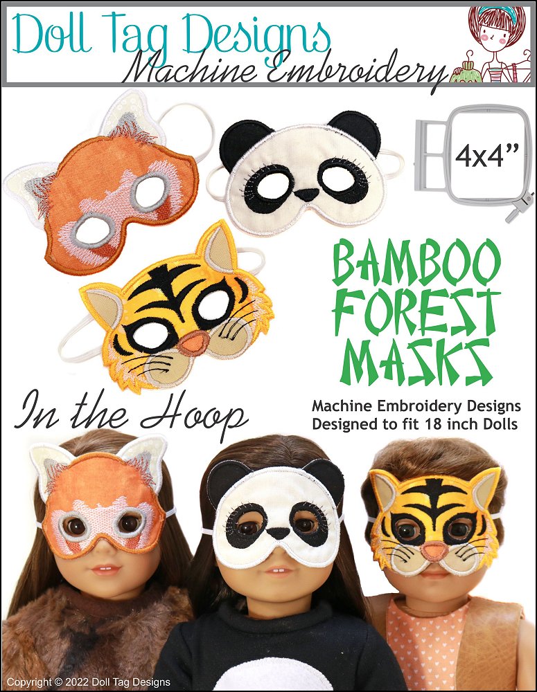 Bamboo Forest Masks For 18-inch Dolls Machine Embroidery Designs