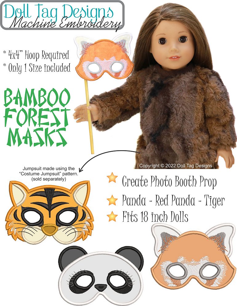 Bamboo Forest Masks For 18-inch Dolls Machine Embroidery Designs