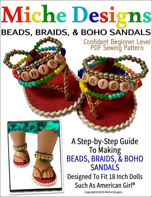 Beads, Braids, & Boho Sandals 18" Doll Shoe Pattern