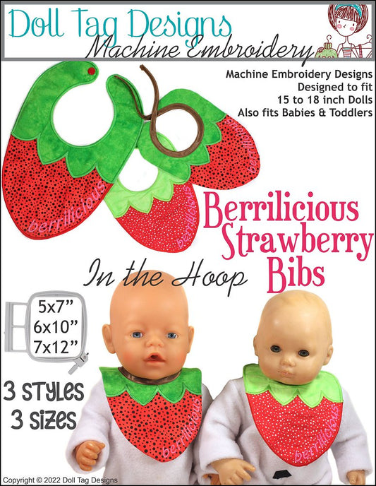 Berrilicious Strawberry Bibs Machine Embroidery Designs