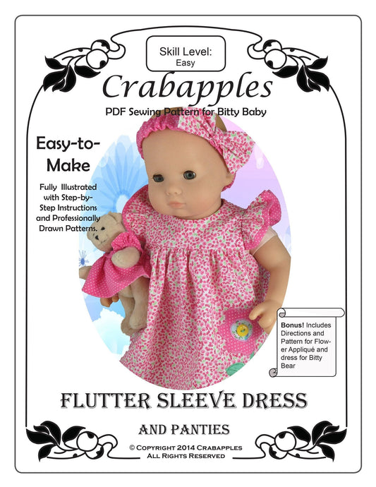 Bitty Baby Flutter Sleeve Dress 15" Baby Doll Clothes Pattern