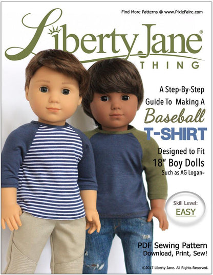 Boy Doll Baseball T-Shirt 18” Doll Clothes Pattern