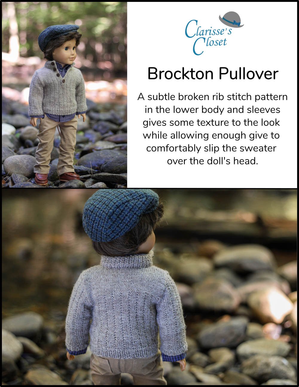 Brockton Pullover 18" Doll Clothes Knitting Pattern