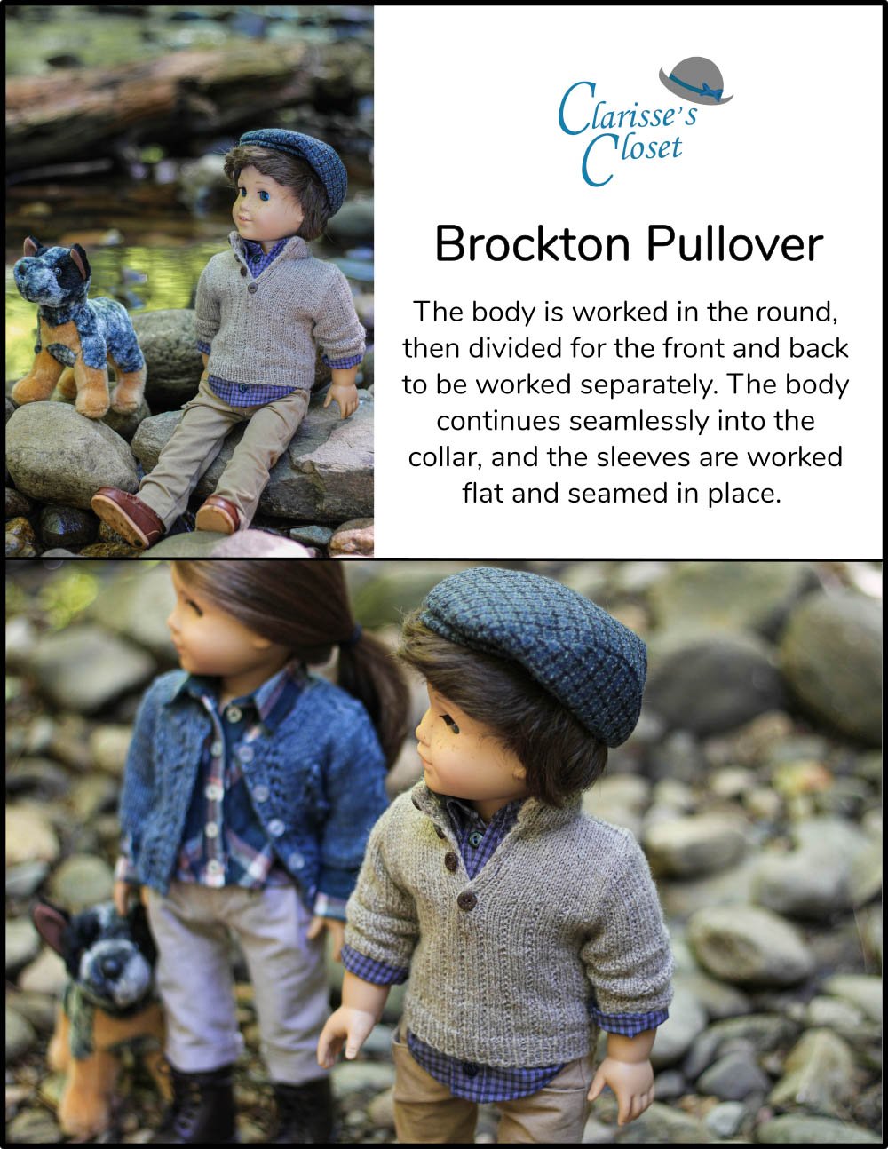 Brockton Pullover 18" Doll Clothes Knitting Pattern