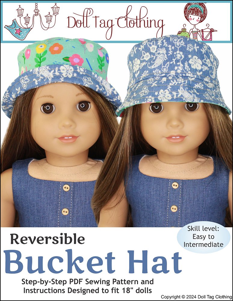 Reversible Bucket Hat 18 inch Doll Clothes Pattern