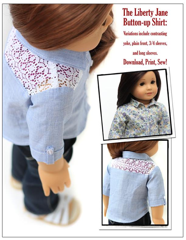 Button Up Shirt Bundle for Girls and Boys 18" Doll Clothes Pattern