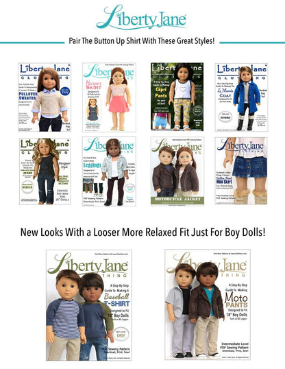 Button Up Shirt Bundle for Girls and Boys 18" Doll Clothes Pattern