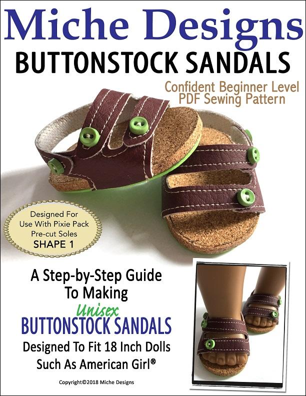 Buttonstock Sandals 18" Doll Shoe Pattern