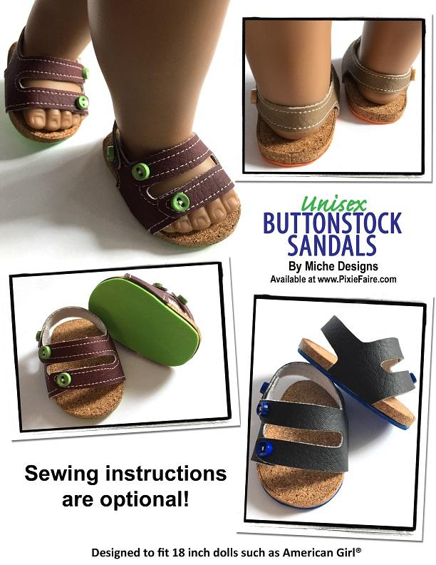 Buttonstock Sandals 18" Doll Shoe Pattern