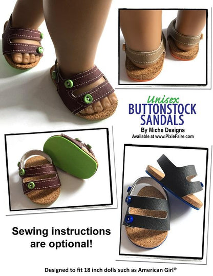 Buttonstock Sandals 18" Doll Shoe Pattern