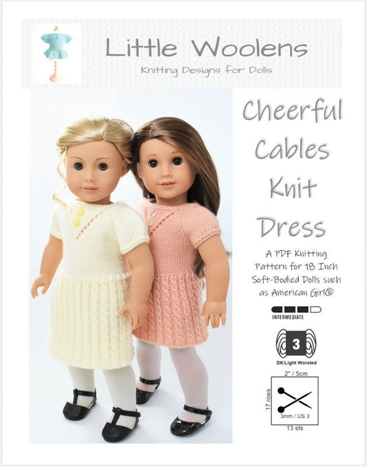 Cheerful Cables Knit Dress 18" Doll Clothes Knitting Pattern
