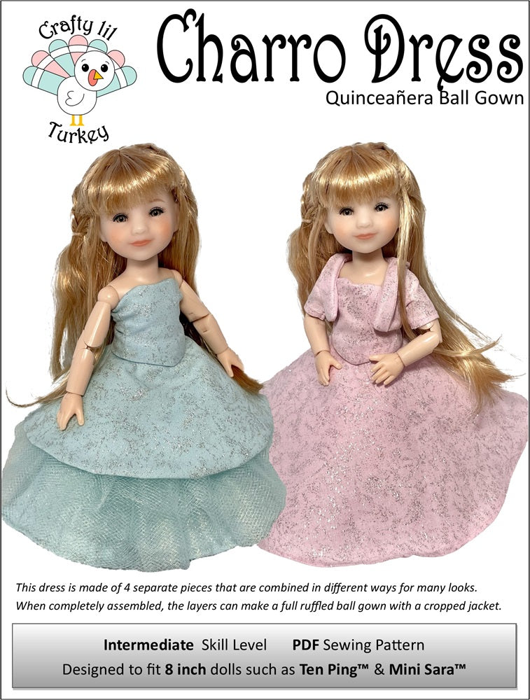 Charro Dress Pattern for 8" BJD Dolls such as Ten Ping and Mini Sara