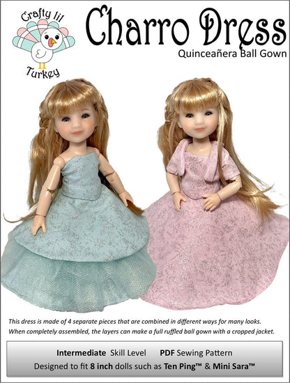 Charro Dress Pattern for 8" BJD Dolls such as Ten Ping and Mini Sara