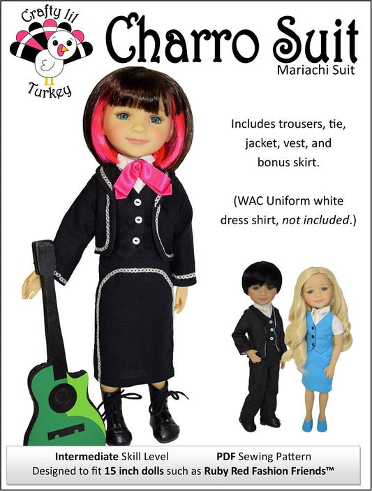 Charro Suit Pattern For 15" Ruby Red Fashion Friends Dolls