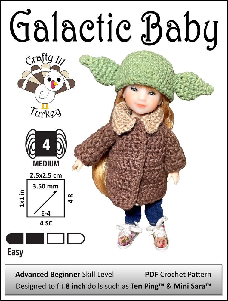 Galactic Baby 8" Doll Clothes Crochet Pattern for 8 inch BJD Dolls such as Ten Ping and Mini Sara