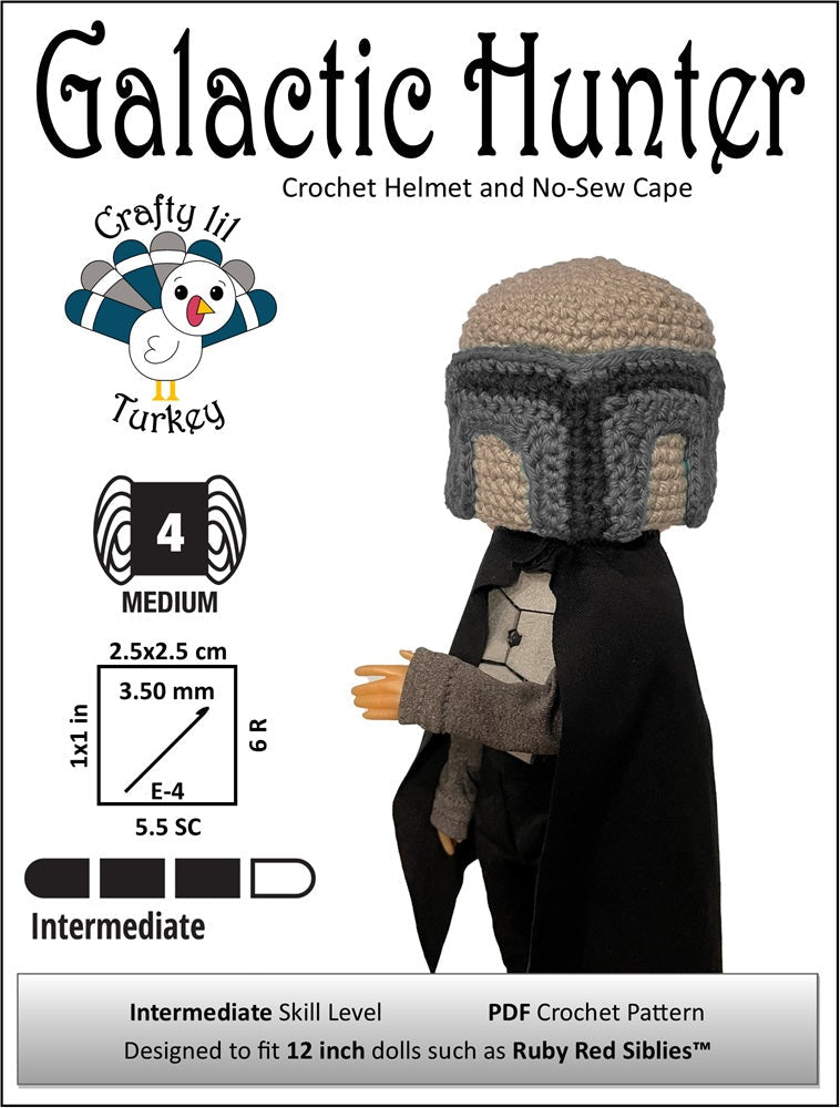 Galactic Hunter: Helmet and No Sew Cape Crochet Pattern For 12" Siblies Dolls