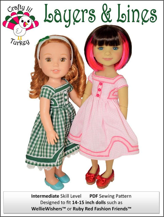 Layers and Lines Dress 14-15" Doll Clothes Pattern