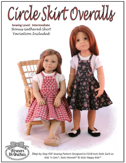 Circle Skirt Overalls Pattern for Kidz N Cats and 19" Gotz Dolls