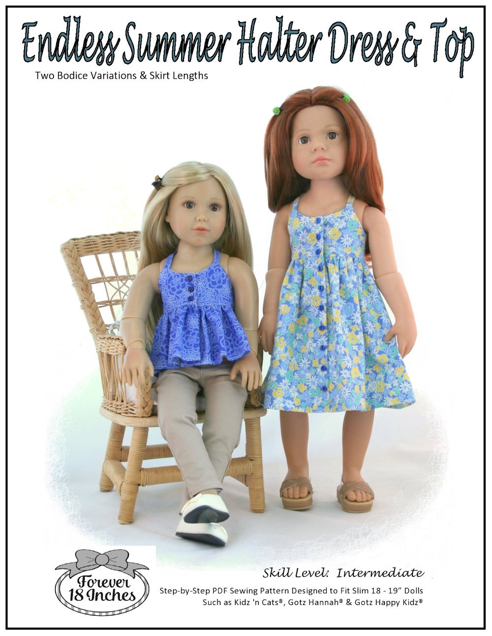 Endless Summer Halter Dress & Top Pattern for Kidz N Cats and 19" Gotz Dolls