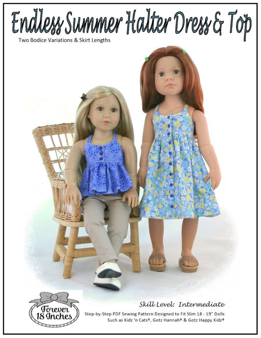 Endless Summer Halter Dress & Top Pattern for Kidz N Cats and 19" Gotz Dolls