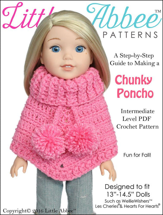 Chunky Poncho Crochet Pattern for 13-14.5" Dolls