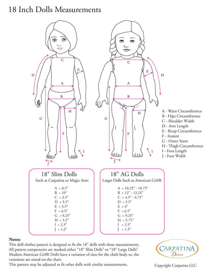 18th Century Brunswick Jacket Multi-sized Pattern for Regular and Slim 18" Dolls